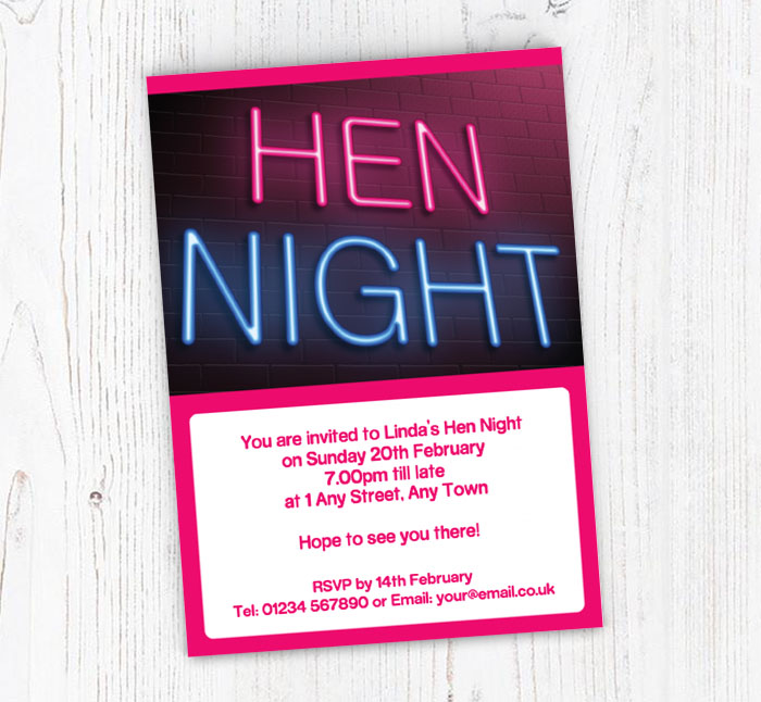 neon hen party invitations