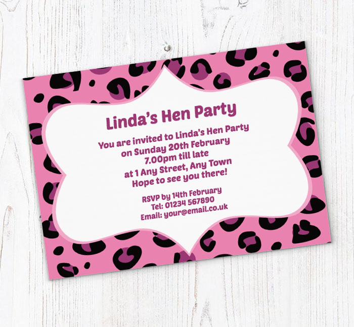 pink leopard hen party invitations