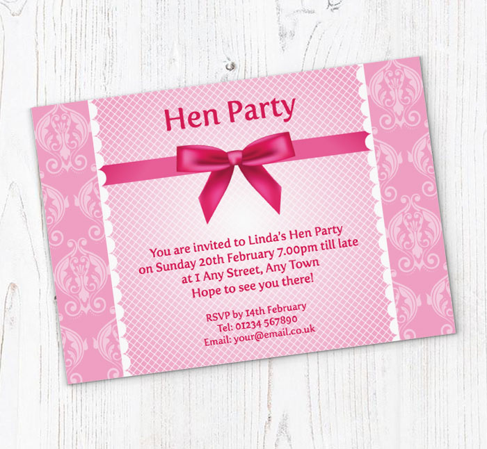 pink bow hen party invitations