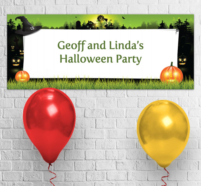 witches hat and pumpkins party banner