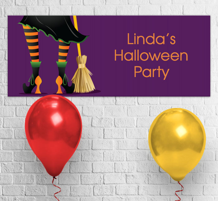 witch and broomstick party banner
