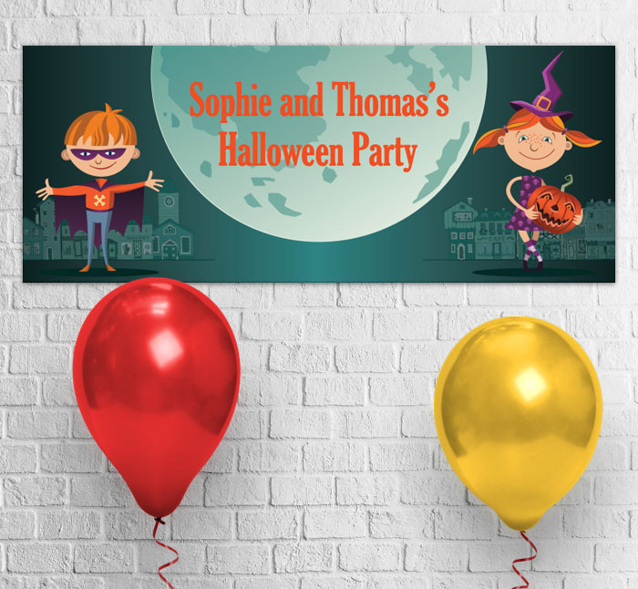 halloween boy and girl party banner