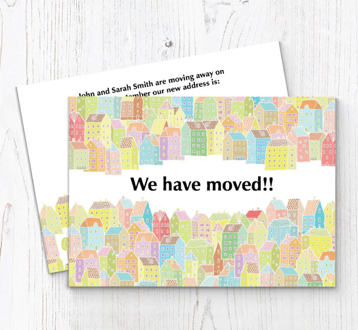 colourful houses moving cards