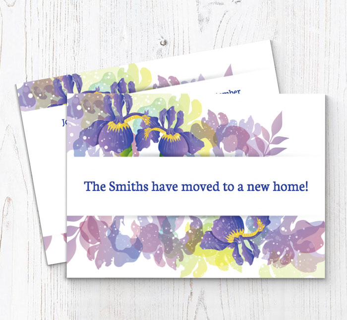 purple iris moving cards