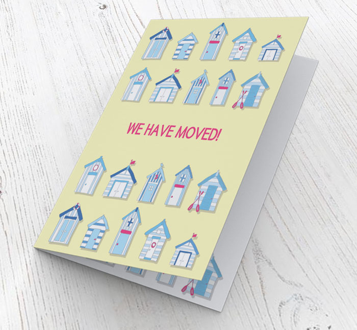 beach huts moving cards
