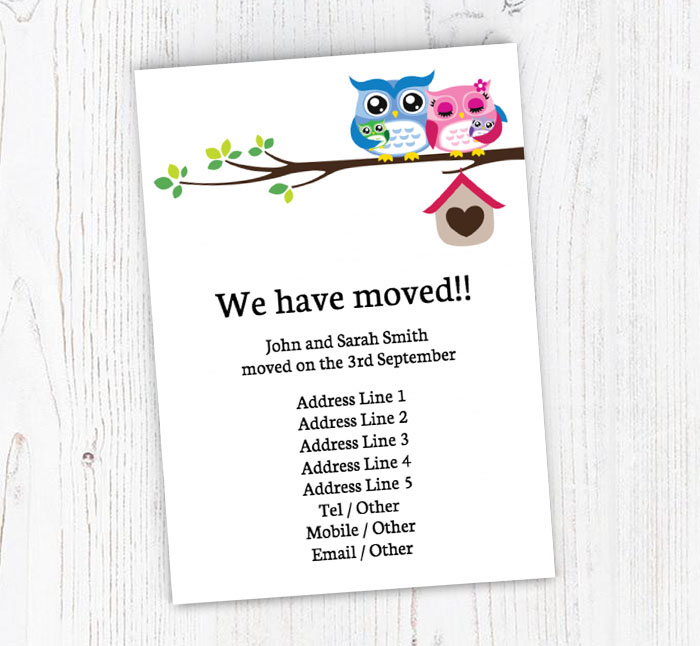 owl family moving cards