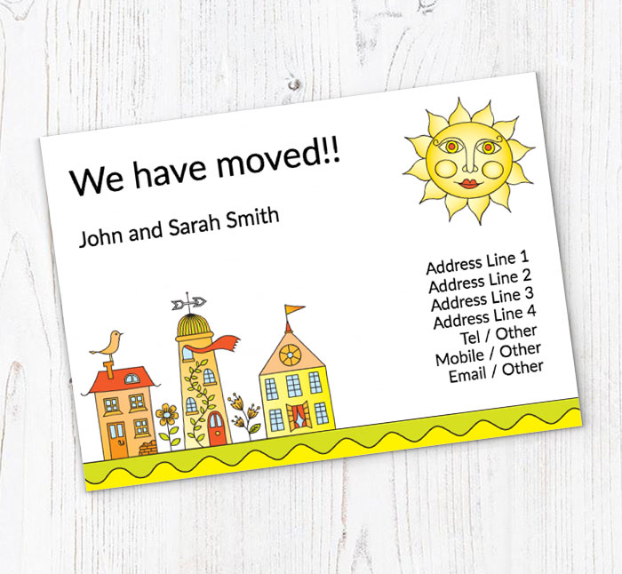 sunny houses moving cards