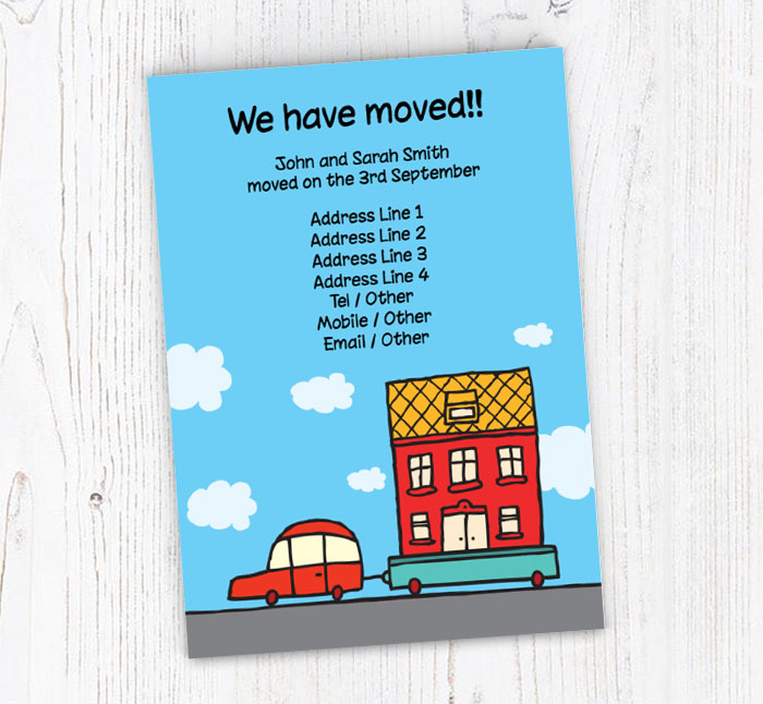 car towing house moving cards