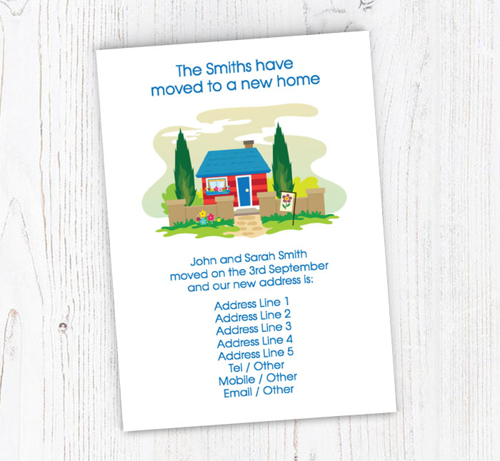 red and blue house moving cards