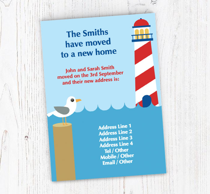 seagull and lighthouse moving cards