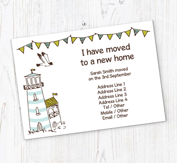 bunting and lighthouse moving cards