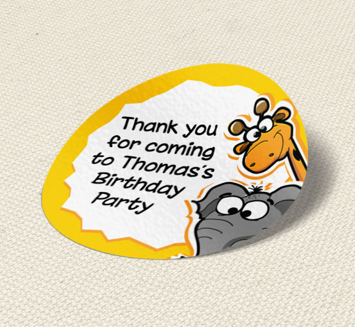 giraffe and elephant party stickers