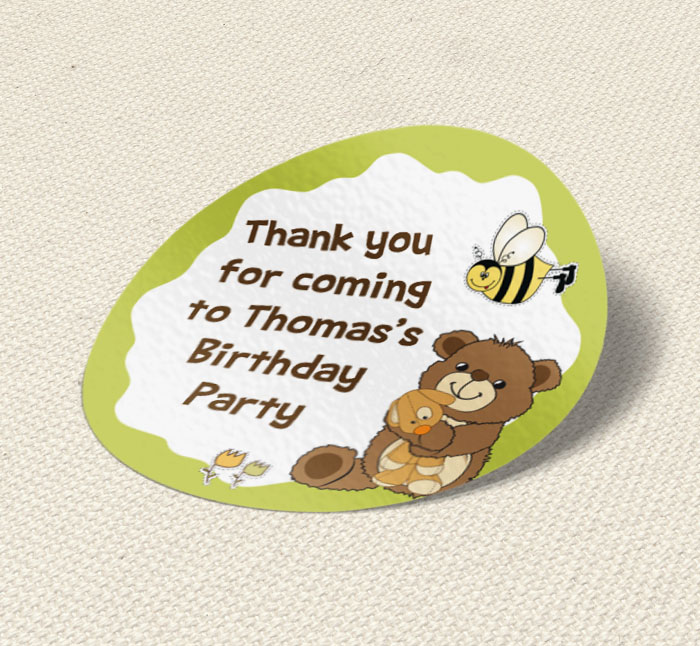 teddy bear and bee party stickers