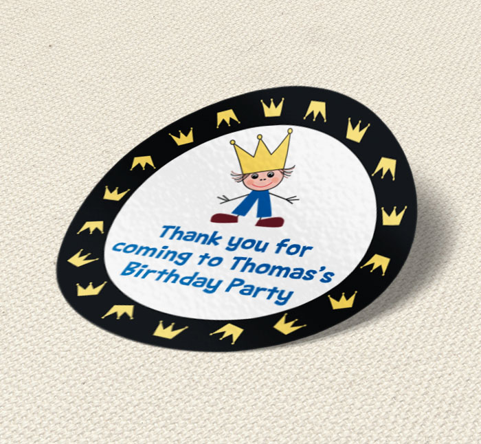 prince and crowns party stickers