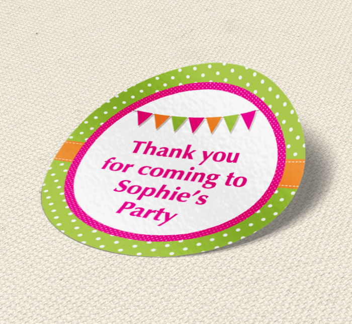 dots and bunting party stickers