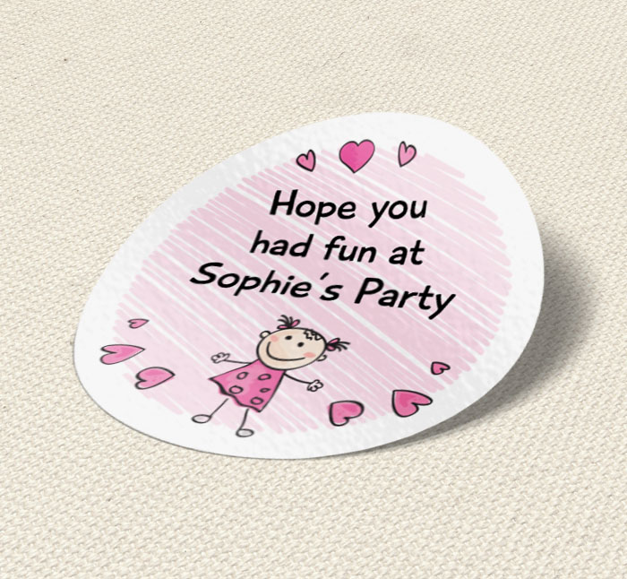 little girl and hearts party stickers
