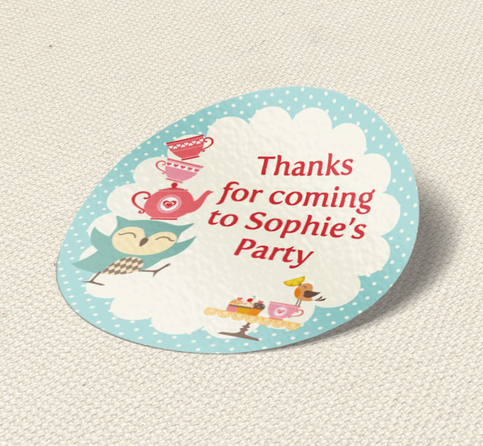 owl tea party stickers