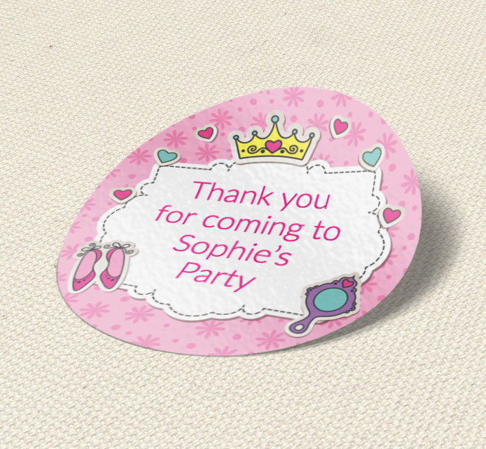 pink princess party stickers