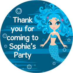 blue mermaid party stickers