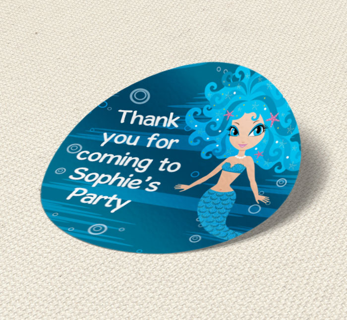 blue mermaid party stickers