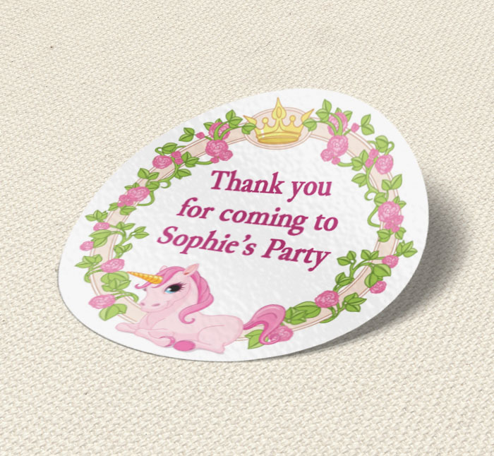 unicorn and roses party stickers