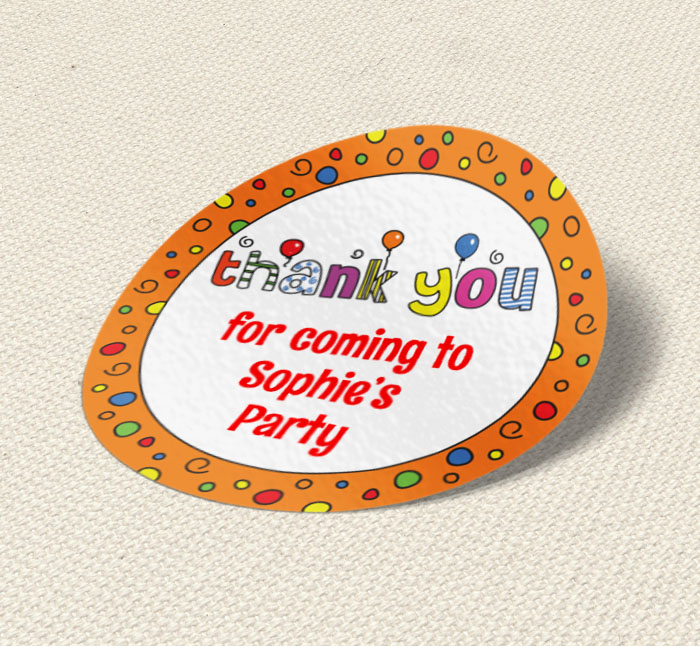 orange birthday party stickers