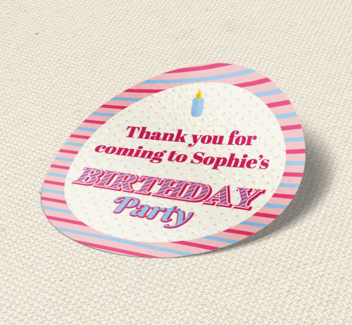 pink and blue party stickers