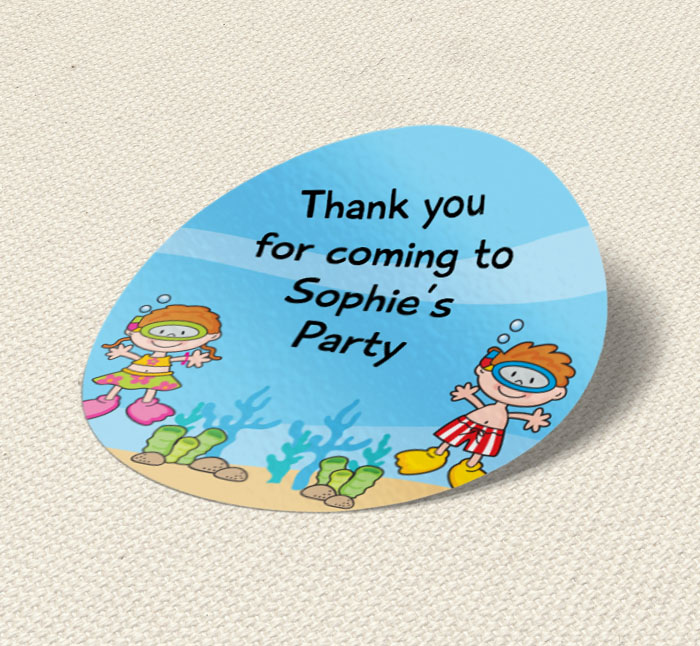 snorkeling children party stickers