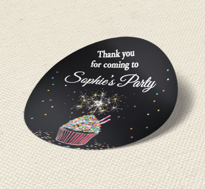 cupcake and sparklers party stickers
