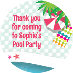 pool and palm tree party stickers