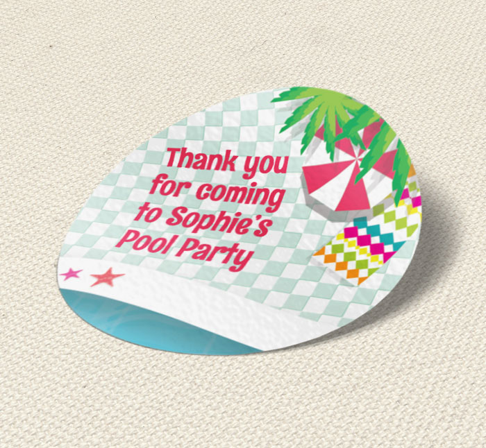 pool and palm tree party stickers