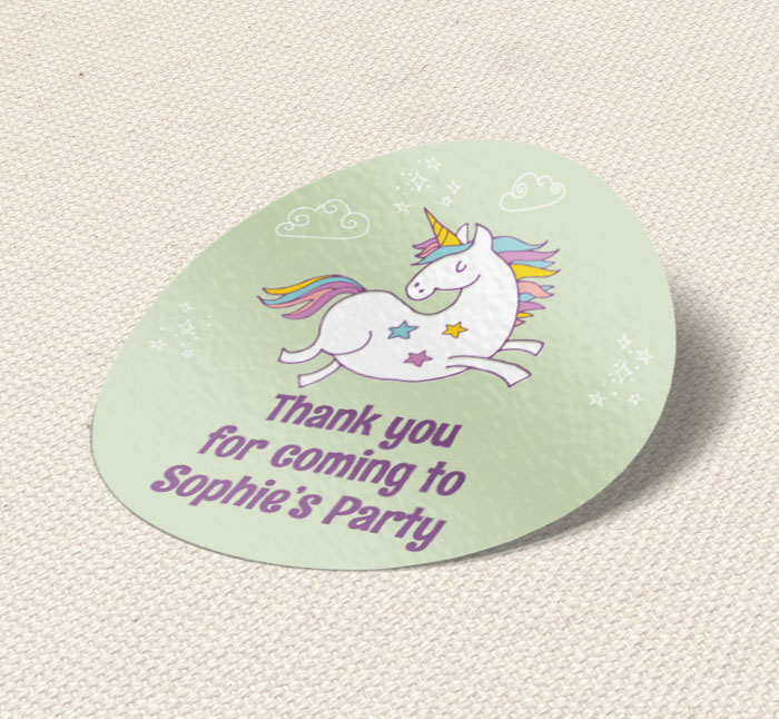 jumping unicorn party stickers
