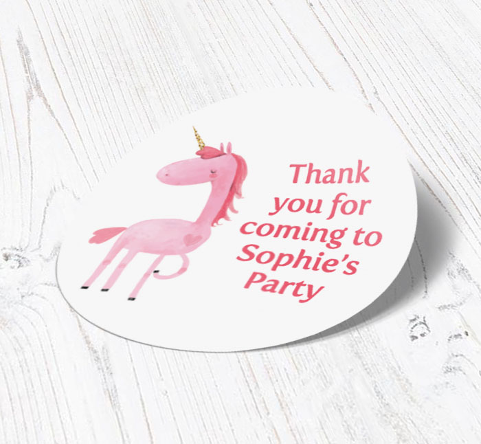 pink unicorn party stickers