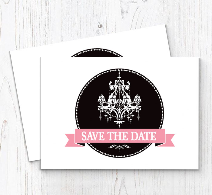 chandelier save the date cards