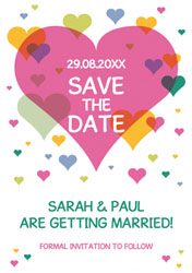 colourful hearts save the date cards