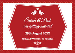 red and white save the date cards
