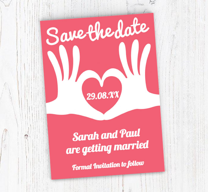 heart hands save the date cards