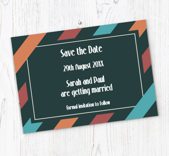 diagonal stripes save the date cards