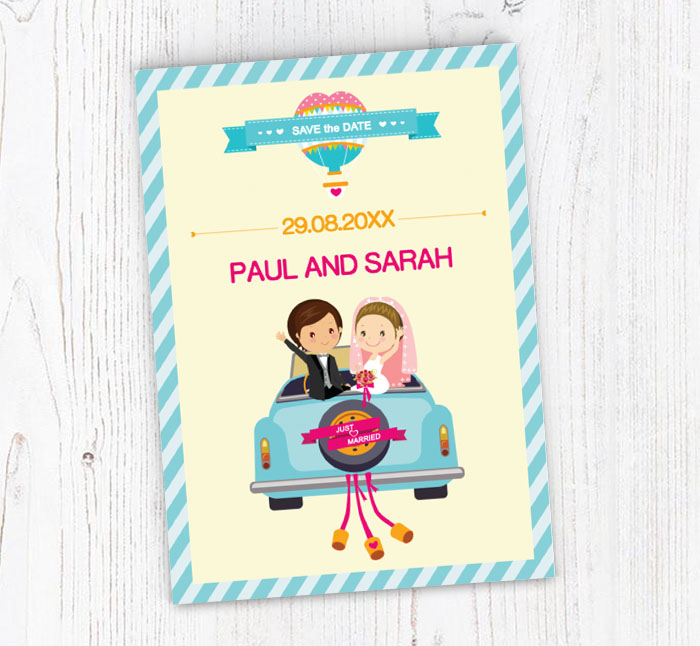 couple in car save the date cards