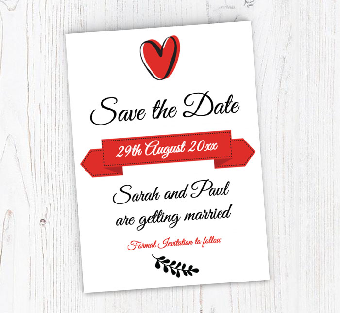 red and black save the date cards