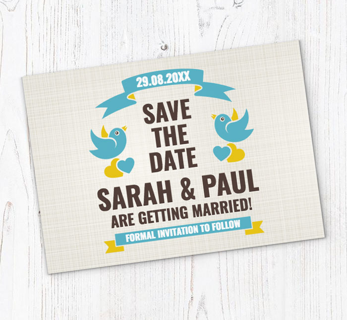 blue birds save the date cards