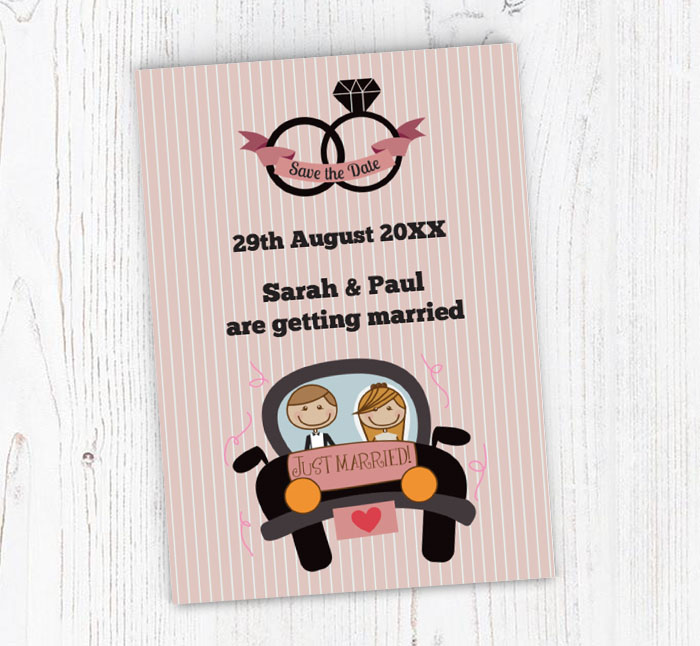 pink stripes save the date cards