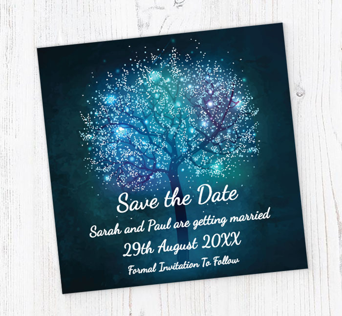 tree lights save the date cards