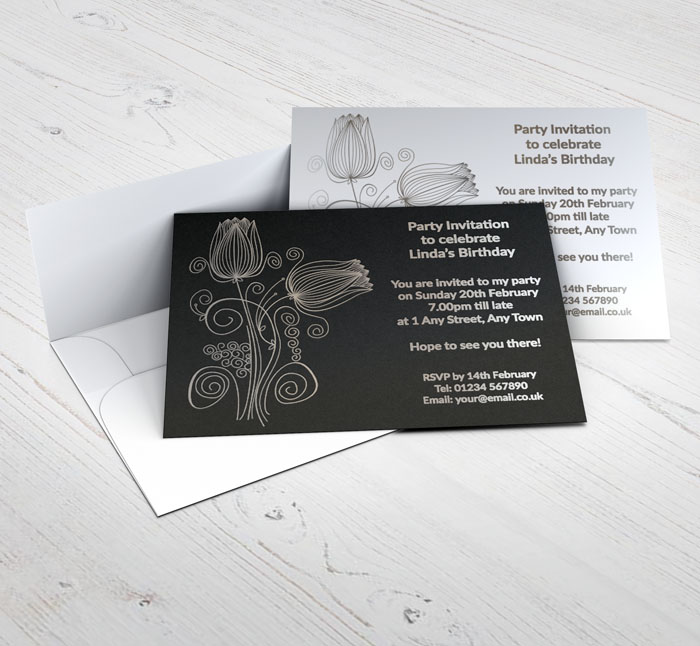 silver foil tulips party invitations