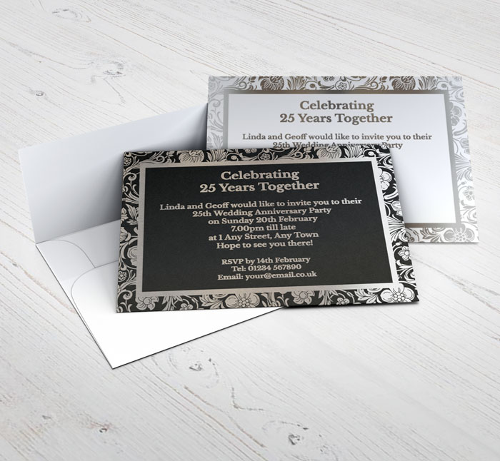 silver foil floral border invitations