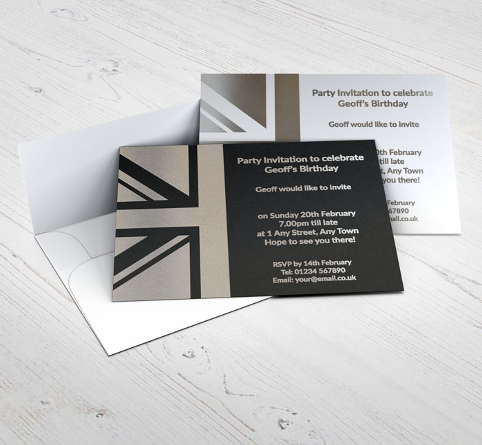 silver foil union jack party invitations