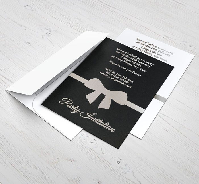 silver foil bow party invitations