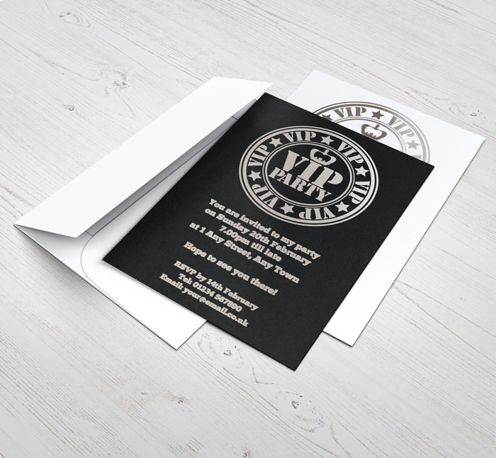 silver foil VIP stamp party invitations