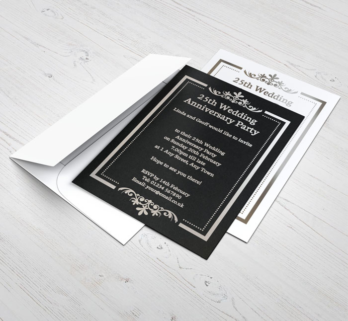 silver foil ornate border invitations