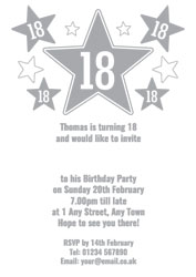 18th silver foil stars party invitations